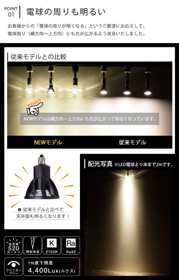 画像5: 【即納】ダクトレール用スポットライトショート器具セット LED電球 E11 高演色Ra92 非調光 フリッカーフリー 狭角15° Blackモデル 電球色2700K 520lm 7W(ダイクロハロゲン60W相当) JDRφ50タイプ + LCX100E112BKショートセット 2年保証