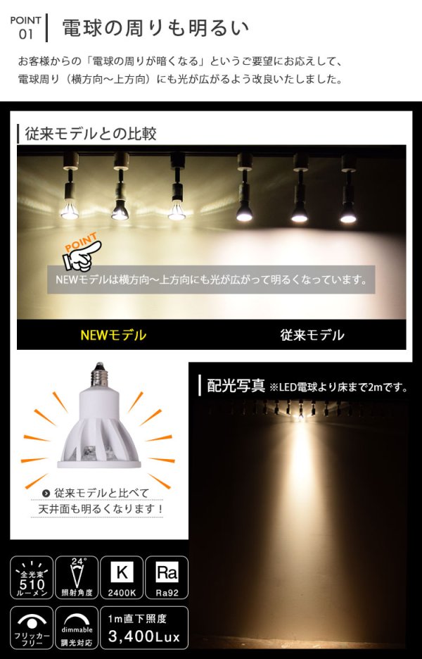 画像5: 【即納】【数量限定価格】LED電球 E11 高演色Ra92 調光器対応 フリッカーフリー 中角24° Whiteモデル 濃い電球色2400K 510lm 7W(ダイクロハロゲン60W相当) JDRφ50タイプ
