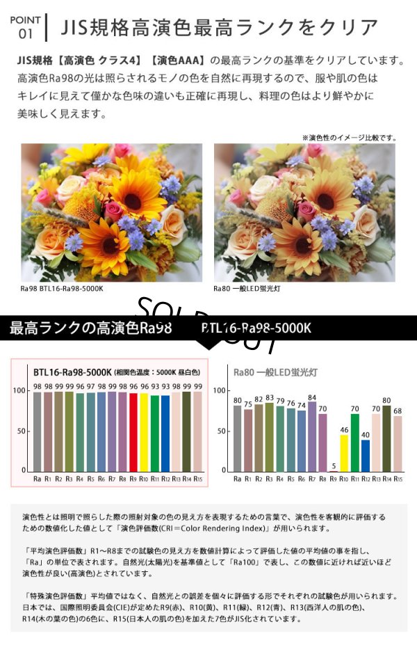 画像4: 【即納】【生産終了品】LED蛍光灯 16W(従来型40W相当) 【高演色 クラス4】 【演色AAA】 高演色Ra98 グロー式工事不要 口金G13 フリッカーフリー ノイズなし CISPR11 CISPR15 サージ2KV対応 色検査 1800lm 昼白色5000K 両側給電方式 2年保証 同梱不可【送料無料対象外商品】