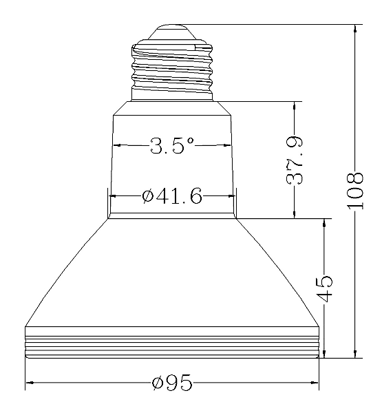 BeeLIGHTのLED電球「BH-1226RC-WH-WW-15-60」の姿図。