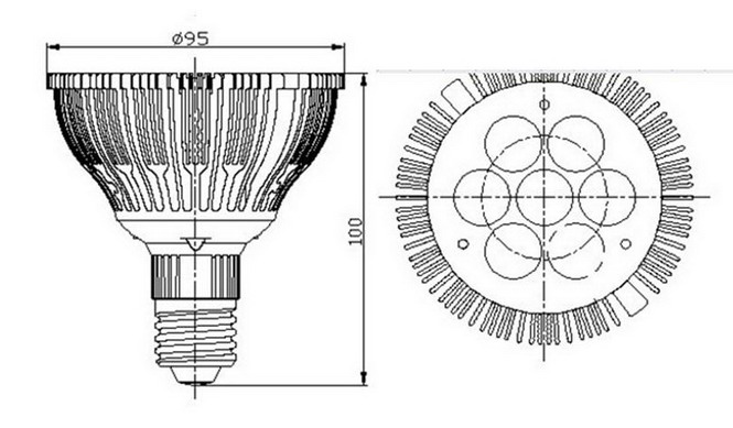 BeeLIGHTのLED電球「BH-0826H2-45」の姿図。