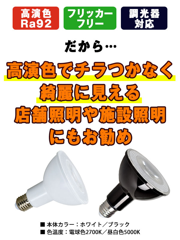 BeeLIGHTのLED電球「BH-1226NC-BK-TW-Ra92」の特徴。