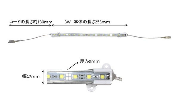 BeeLIGHTのLEDスティック「BST-03-Ra92-WW」の寸法を開設した写真。