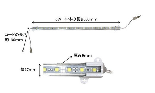 BeeLIGHTのLEDスティック「BST-06-Ra92-TW」の寸法を開設した写真。