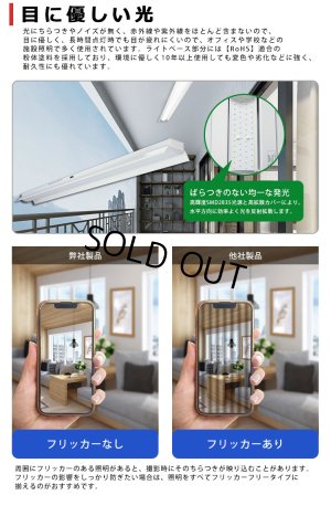 画像5: 【即納】【3年保証】 LEDベースライト 蛍光灯 40W型 2灯相当 32.5W 5200lm 笠付トラフ型 傘付き 器具一体型 直管タイプ 天井直付け 高輝度 演色性Ra84 昼白色(5000K)/昼光色(6000K) 照射角度180° 薄型 フリッカーフリー ノイズレス 同梱不可