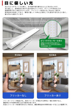 画像6: 【即納】【3年保証】 LEDベースライト 防水 防雨 防湿型 IP65 蛍光灯 40W型 2灯相当 32.5W 5200lm 笠付トラフ型 傘付き 器具一体型 直管タイプ 天井直付け 高輝度 演色性Ra84 昼白色(5000K)/昼光色(6000K) 照射角度180° 薄型 フリッカーフリー ノイズレス 同梱不可