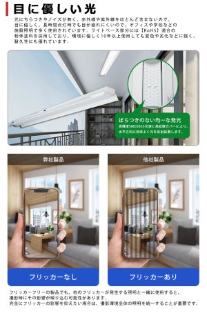 画像5: 【即納】【3年保証】 LEDベースライト 蛍光灯 40W型 2灯相当 50W 8000lm 笠付トラフ型 傘付き 器具一体型 直管タイプ 天井直付け 高輝度 演色性Ra84 昼白色(5000K)/昼光色(6000K) 照射角度180° 薄型 フリッカーフリー ノイズレス 同梱不可