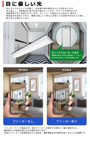 画像5: 【即納】【3年保証】 LEDベースライト 蛍光灯 20W型 2灯相当 16W 2560lm 逆富士型 器具一体型 直管タイプ 天井直付け 高輝度 演色性Ra84 昼白色(5000K)/昼光色(6000K) 照射角度180° 薄型 フリッカーフリー ノイズレス 同梱不可