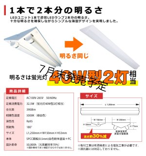 画像5: 【NEW】【7月末発売予定】 LEDベースライト 【高演色 クラス3】 【演色AA】 【3年保証】 高演色 Ra95 蛍光灯 40W型 2灯相当 32.5W 3900lm 逆富士型 器具一体型 直管タイプ 天井直付け 昼白色(5000K) 照射角度180° 薄型 フリッカーフリー ノイズレス 同梱不可