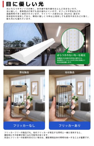 画像6: 【即納】【3年保証】 LEDベースライト 防水 防雨 防湿型 IP65 蛍光灯 40W型 2灯相当 50W 8000lm 逆富士型 器具一体型 直管タイプ 天井直付け 高輝度 演色性Ra84 昼白色(5000K)/昼光色(6000K) 照射角度180° 薄型 フリッカーフリー ノイズレス 同梱不可