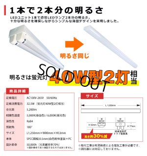画像3: 【即納】【3年保証】 LEDベースライト 蛍光灯 40W型 2灯相当 32.5W 5200lm トラフ型 器具一体型 直管タイプ 天井直付け 高輝度 演色性Ra84 昼白色(5000K)/昼光色(6000K) 照射角度180° 薄型 フリッカーフリー ノイズレス 同梱不可